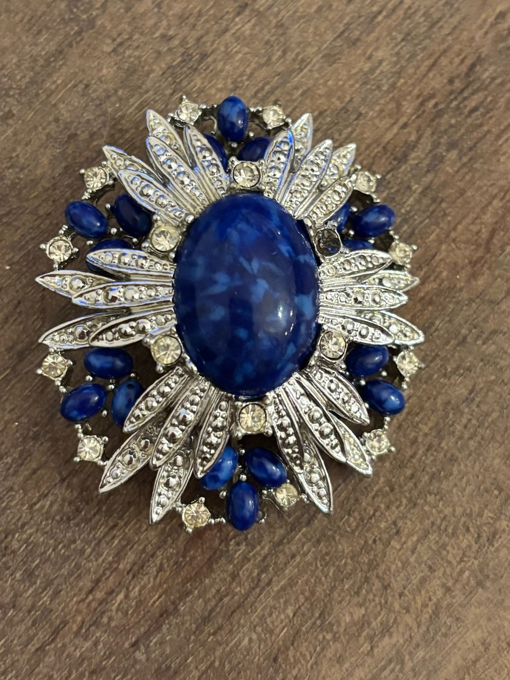 Sarah Coventry Royal Blue Cabochon Sunburst Brooch